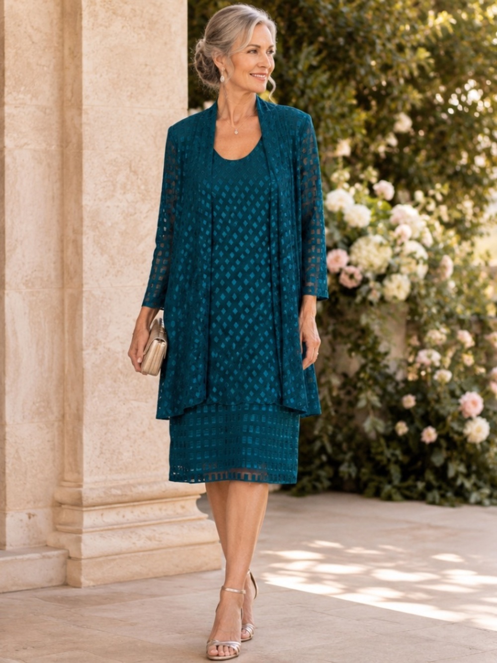 Patra Teal 2 Piece Mother of Bride Dress Jacket Set Size 10